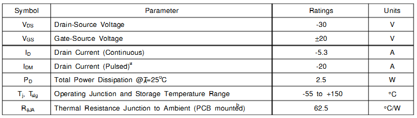 4953 mos管25℃極限參數