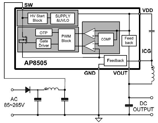 5V無線門鈴芯片 AP8505典型應用電路圖
