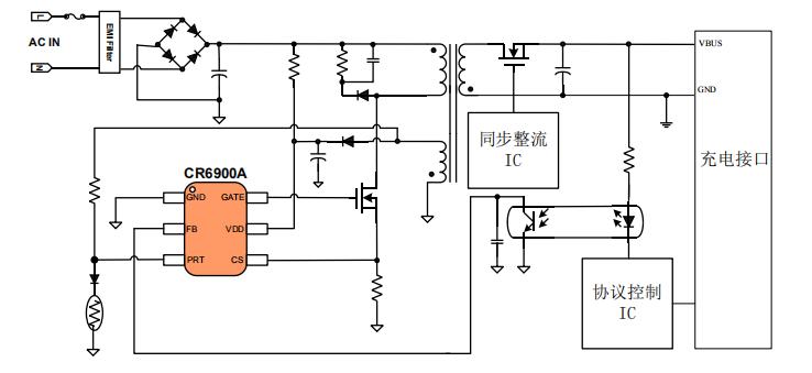 CR6900A_45w快充pd電源方案典型電路圖
