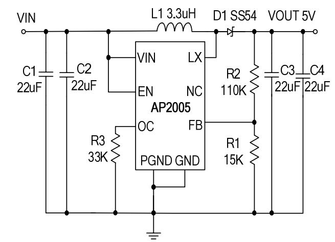 AP2005升壓dc-dc轉換器芯片應用電路