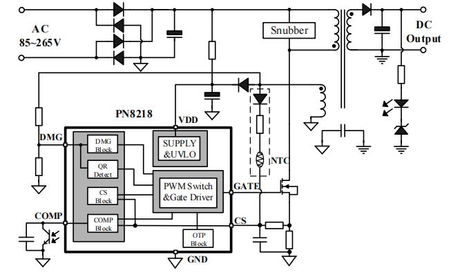 PN8218 低成本反激控制芯片典型應(yīng)用示意圖